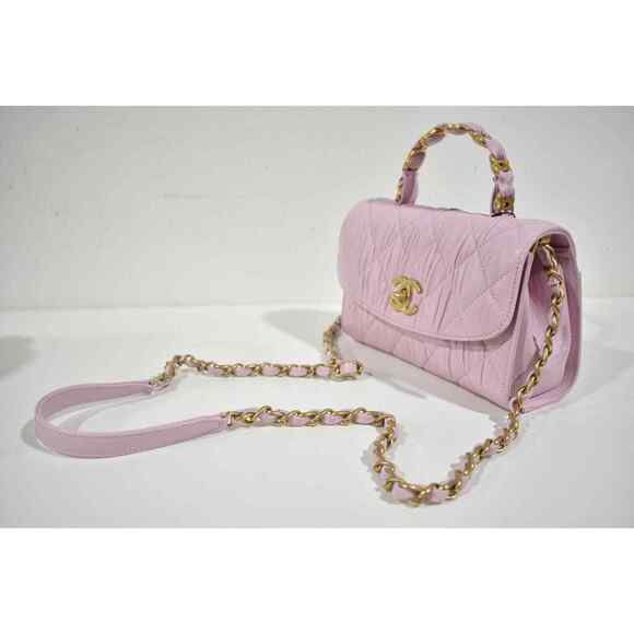 Chanel 21S CC Links Pink Mini Flap Top Handle Gold Chain Quilted Crossbody Bag - Picture 3 of 12